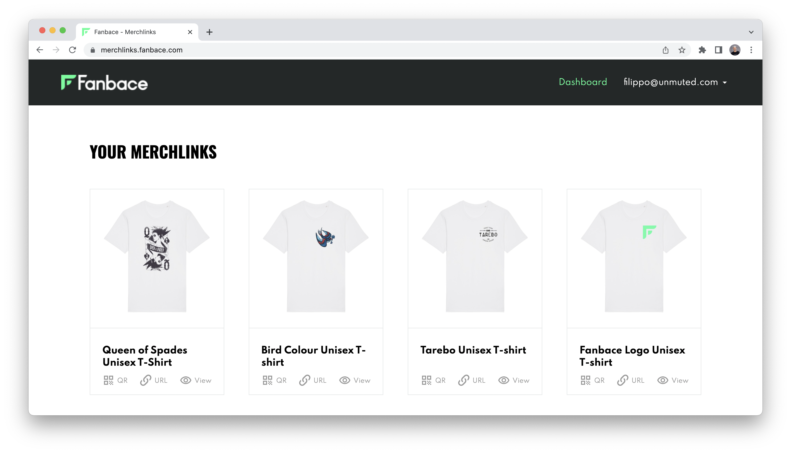 Fanbace-Merchlinks-dashboard